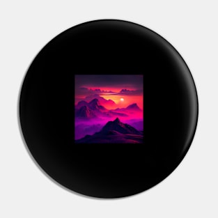 Vaporwave Retrowave sunset mountains landscape purple pink fog Pin