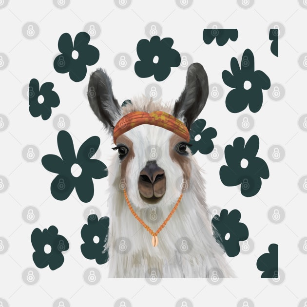 Boho Llama on Retro Flowers by Suneldesigns