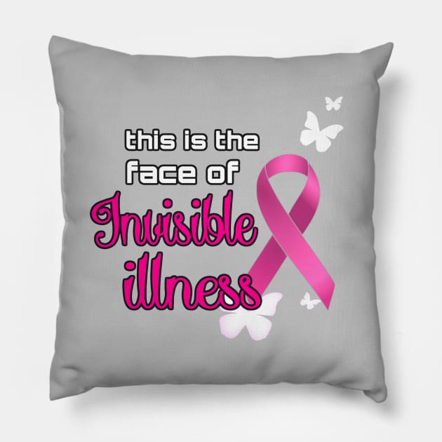 Pink Ribbon Invisible Illness Awareness Pillow by AlondraHanley