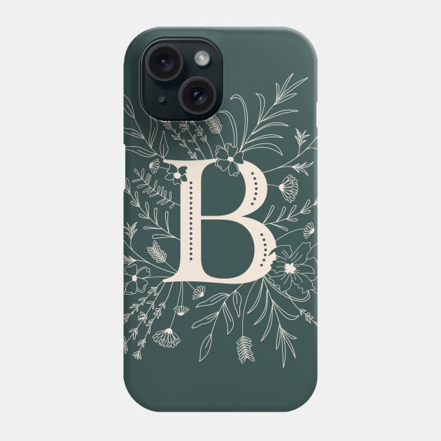 Botanical Letter B (Forest Green) Phone Case by Cascade Patterns