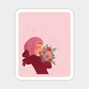 Red dress floral girl Magnet