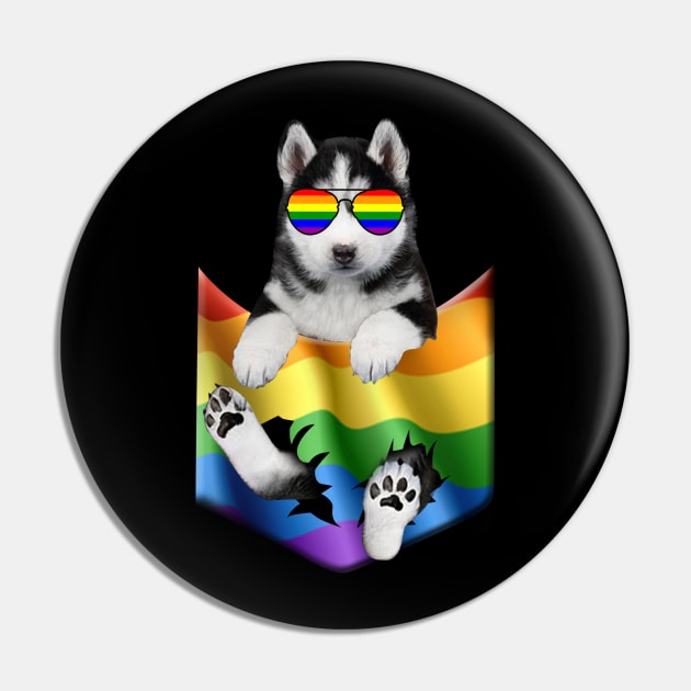 Husky In Pocket LGBT Pride Flag For Dog Lovers Pin by Terryeare