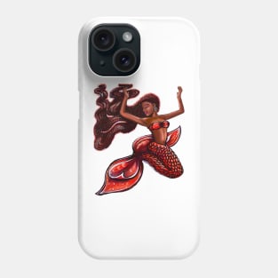 Mermaid with red fins, red locs Afro hair and brown skin. African American Mermaids Phone Case