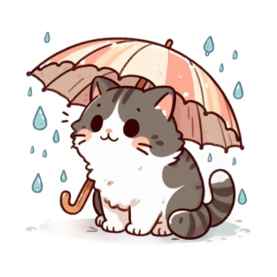 Adorable Feline Enjoying the Drizzle T-Shirt