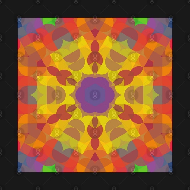 Retro Mandala Flower Yellow Orange and Purple by WormholeOrbital