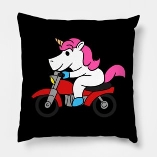 Unicorn Riding Motorcycle T-Shirt Funny Magical- Pillow