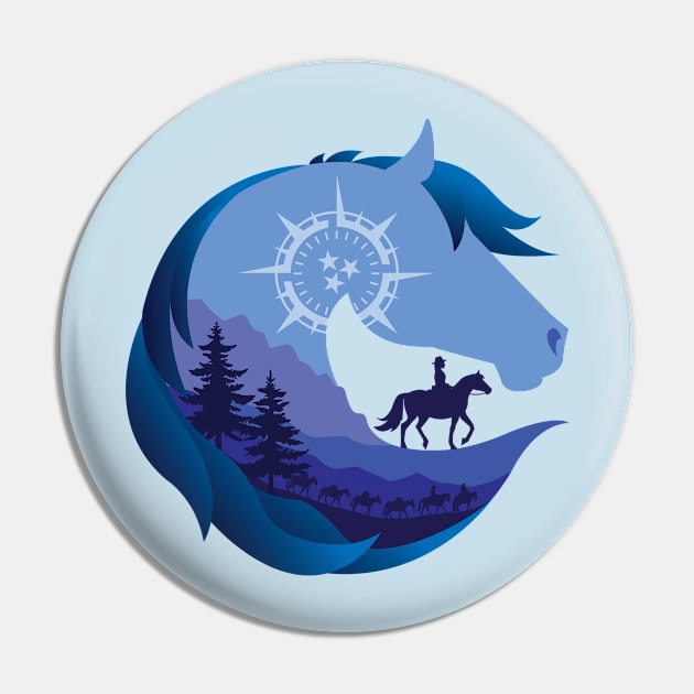 Horse Head Trail Riding Silhouette • Blue Pin by FalconArt