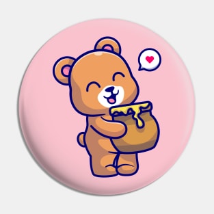 Cute Bear Holding Honey Barrel Cartoon Pin