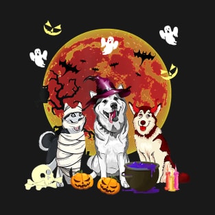 Cute Husky Witch Pumpkin Halloween Dog Lover T-Shirt