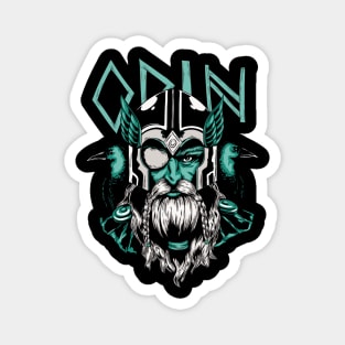 Nordic god Odin with two ravens to his sides Magnet