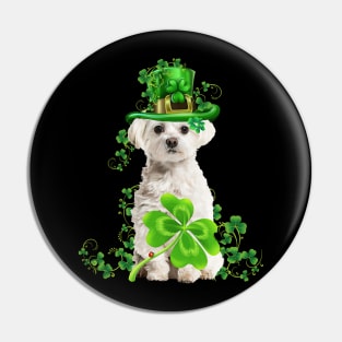 Lucky White Maltese Shamrock St Patrick's Day Pin