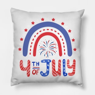 4th of July, Patriotic Rainbow, Stars and Fireworks Pillow