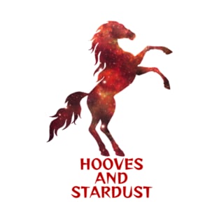 Ruby Red Starry Night Sky Milky Way Galaxy Rearing Stallion - Hooves And Stardust T-Shirt