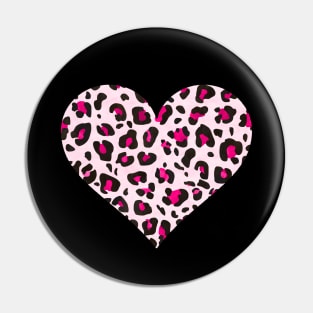 Double Pink and Black Leopard Print Heart Pin