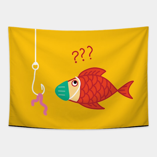 A Funny fish illustration when pandemic Covid-19 Tapestry by Ginanto