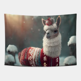 Cute Christmas Llama Tapestry