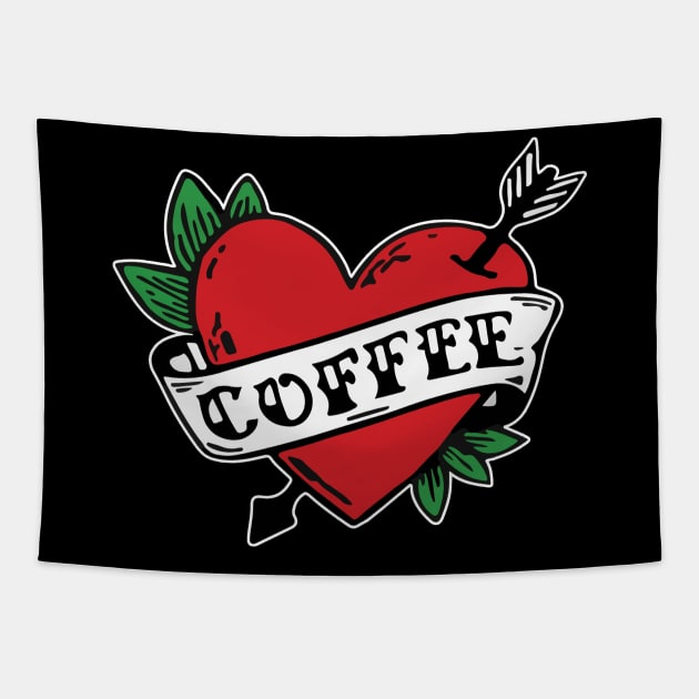 I Heart Coffee Tapestry by HellraiserDesigns