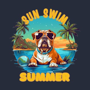 The Bulldog Dog's Vacation. Sun Swim Summer. T-Shirt