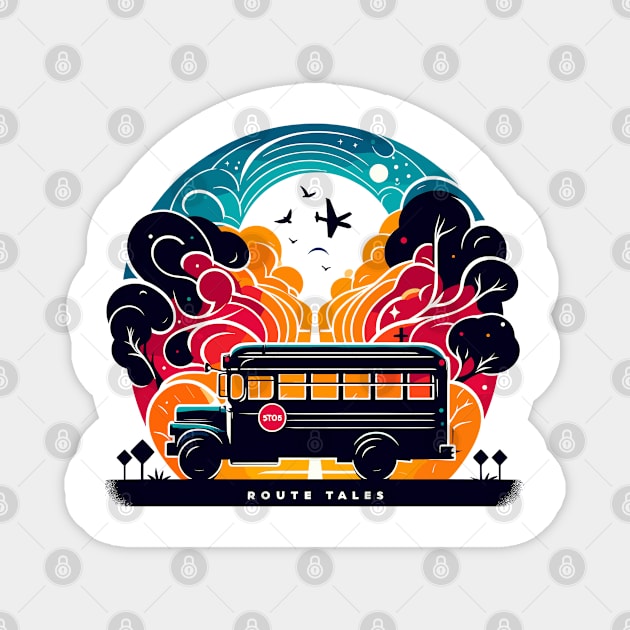 Artistic silhouette of a school bus, Route-Tales Magnet by Vehicles-Art