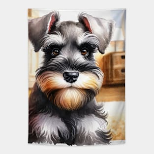 Watercolor Miniature Schnauzer Puppies - Cute Puppy Tapestry