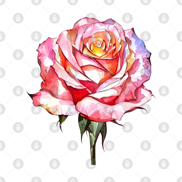 Romantic Orange Pink Hues Isolated Rose Blossom Artistic Watercolor Rose Art by PetalsPalette