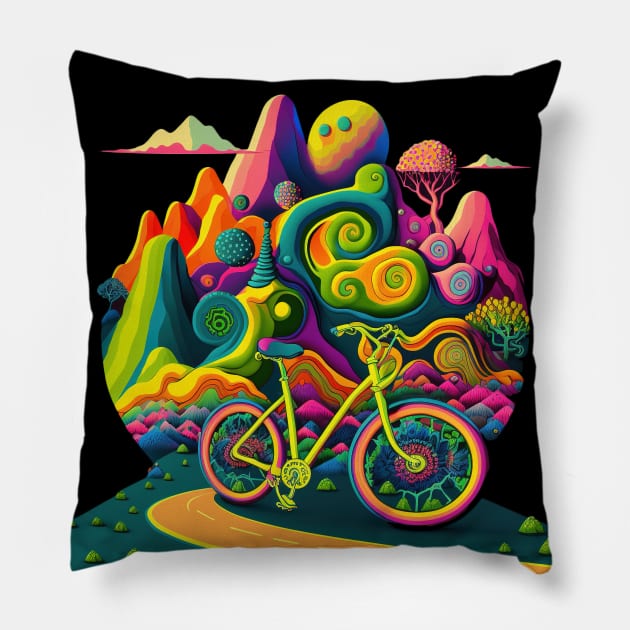 Bicycle Day 1943 | Colorful Psychedelic Art Pillow by Trippinink