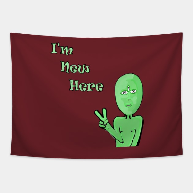 Lonely Alien Little Green Martian Tapestry by PlanetMonkey