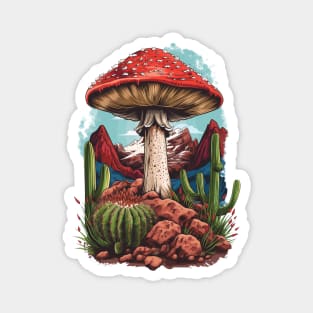 A fly agaric grows among rocks and cacti. Magnet