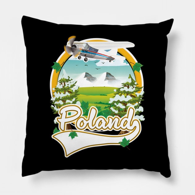 Poland vintage style travel logo Pillow by nickemporium1