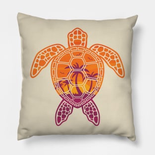 Tropical Sunset Sea Turtle Design Pillow