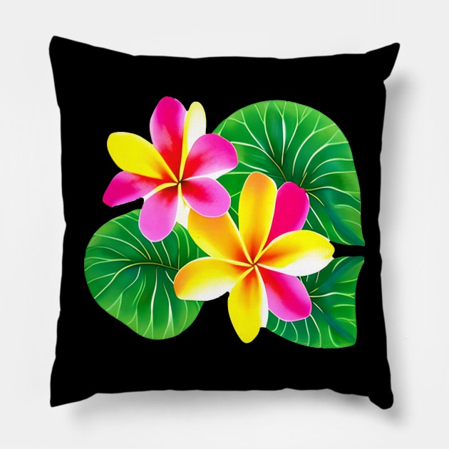 Tropical Plumeria Flowers Pillow by CBV