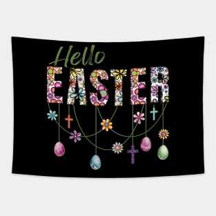 VINTAGE RETRO HELLO EASTER BOHO FLOWERS, EASTER EGGS AND CROSSES Tapestry