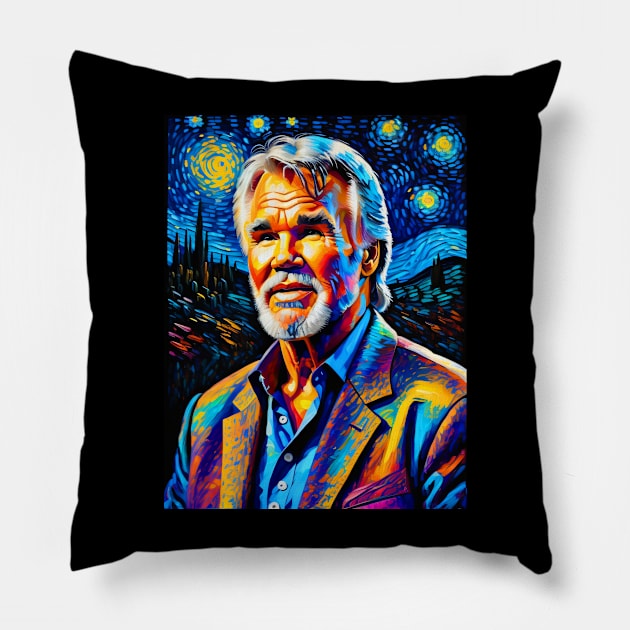 Kenny Rogers in starry night Pillow by FUN GOGH