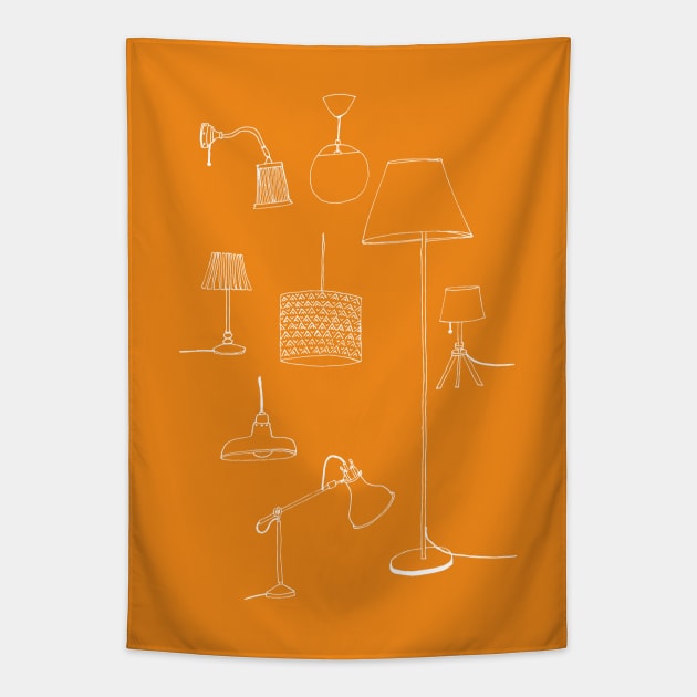 Lamps, lamps, lamps in orange background Tapestry by Aidi Riera