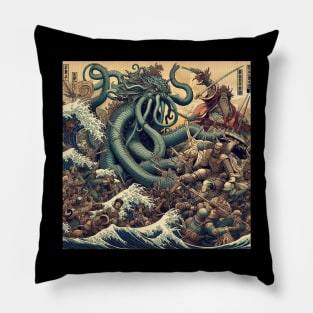 Battle against the legendary beast with Katsushika Hokusai style Pillow