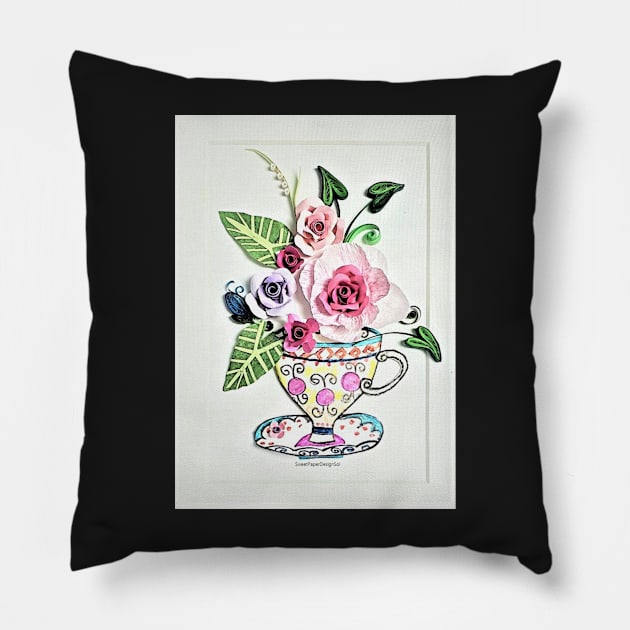 Printed Paper quilling Art/Original Art by Hyunah Yi/Tea cup flower art/Mother/Anniversary/Birthday/gift/daisy flower/kitchen wall art Pillow by solsolyi