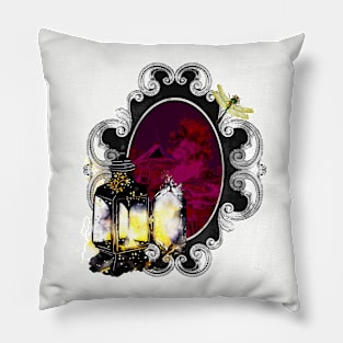 The Lantern And The Dragonfly - Magical Vintage Pillow