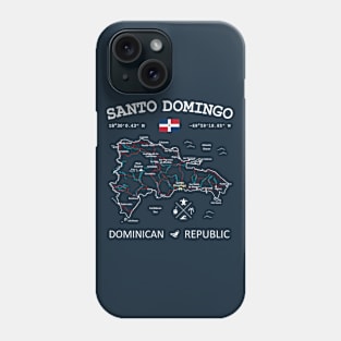 Dominican Republic Flag Travel Map Santo Domingo Coordinates Roads Rivers and Oceans White Phone Case