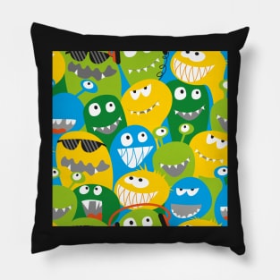 monster fun - green, yellow, blue Pillow