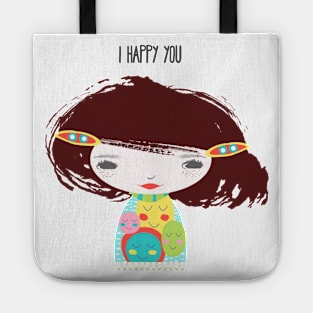 Smiley Face Girl Brown Hair Tote