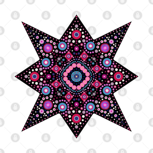 Eight-Pointed Star Mandala Pink-Blue-White by GermainArtistry