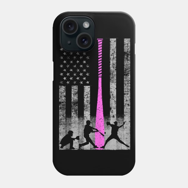 Pink Bat Baseball Flag Baseball Breast Cancer Awareness Phone Case by klausgaiser