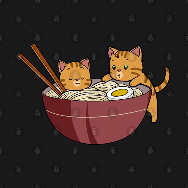 Kawaii Cat Ramen And Cats Anime Kitten Japanese Print by Linco