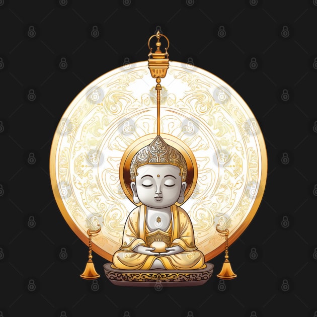 Peaceful Buddha and Gold Gong in Background by mw1designsart