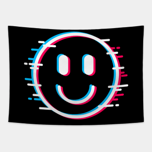 Glitch Face Happy Tapestry