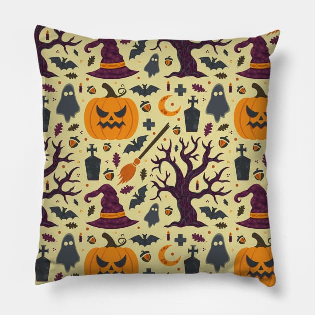 Creepy Pumpkin Halloween Pattern Pillow by Simplulina