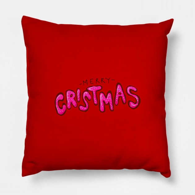 Cute Merry Christmas Cake Typography Pillow by yogisnanda