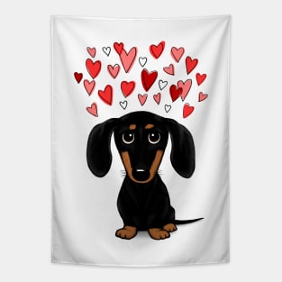 Cute Wiener Dog | Black and Tan Dachshund with Valentine Hearts Tapestry