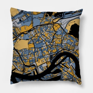 Rotterdam Map Pattern in Blue & Gold Pillow