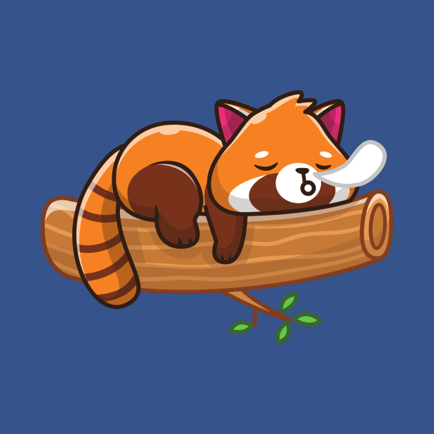 Cute Red Panda Sleeping On Wood Cartoon by Catalyst Labs